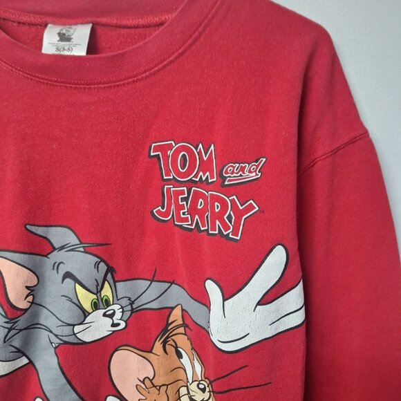 Tom and Jerry Sweatshirt Crewneck Red Womens Junior Small 3 5 Cat Mouse Cartoon - Picture 8 of 9